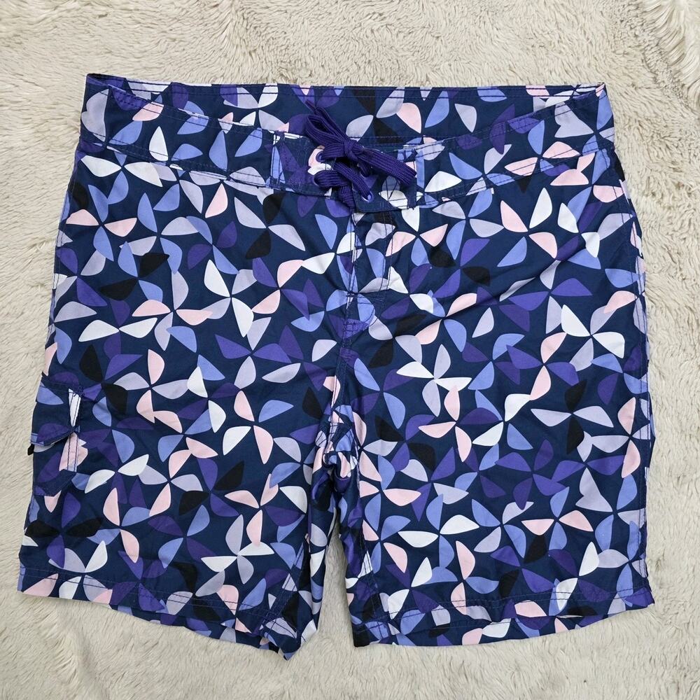 Kanu Surf Swim Board Shorts Womens 14 Purple geometric Drawstring UPF 50+